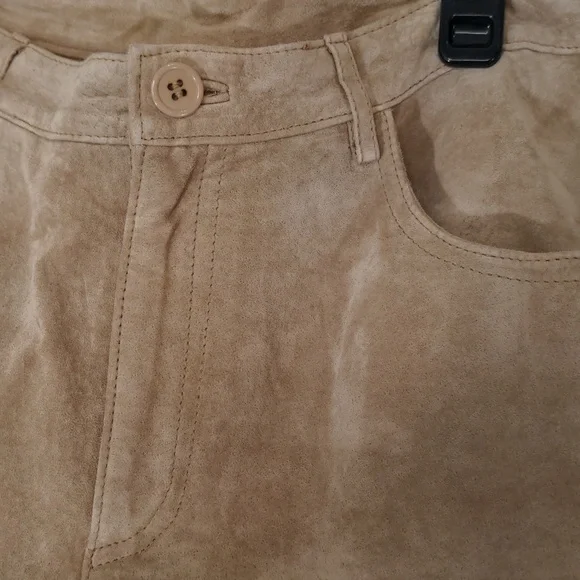 BRANDON Thomas Suede Leather Tan High Waisted Pants 8 - Picture 3 of 7